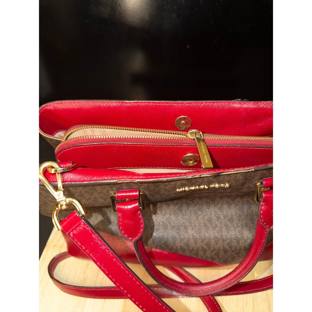 Michael Kors Handbag Tote Brown‎ Signature Red Leather Convertible Strap - Picture 9 of 9